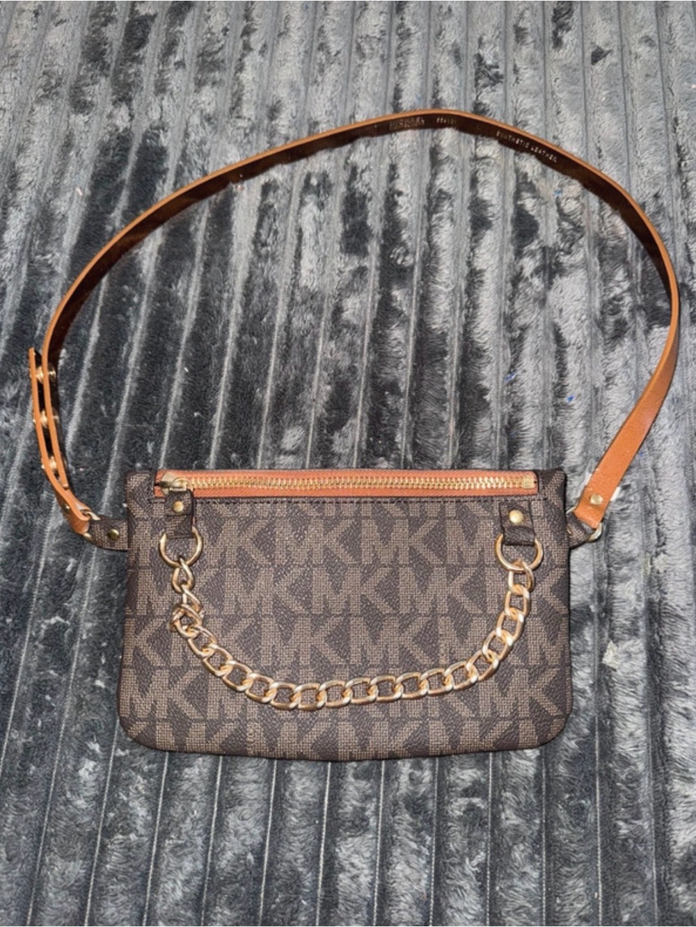 Michael Kors Brown MK Logo belt bag with Gold Chain